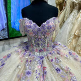 Off-Shoulder Ball Gown with Beaded Floral Lace Appliques Princess Quinceanera & Sweet 16 Birthday Party Dress
